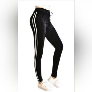 NWT XL Y2K Inspired Chic Black Lightweight Velvet Joggers with White Accents